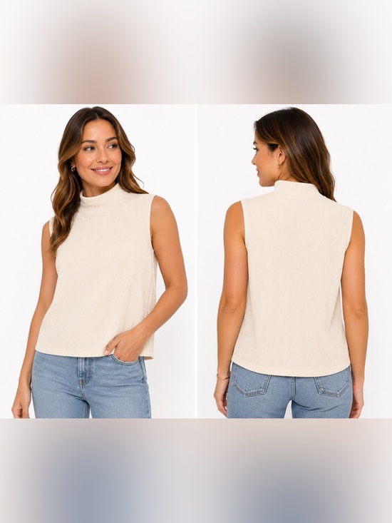 Calvin Klein Tops - Calvin Klein Textured Sleeveless Mock Neck Top Ivory Cream Size S